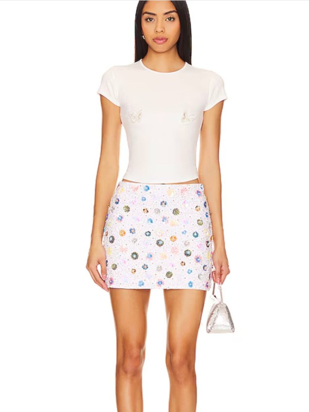 MAJORELLE Leva Embellished Mini Skirt In White Multi